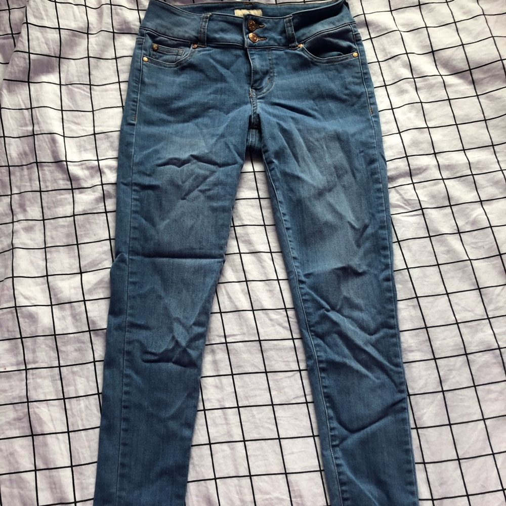 mid rise medium wash jeans